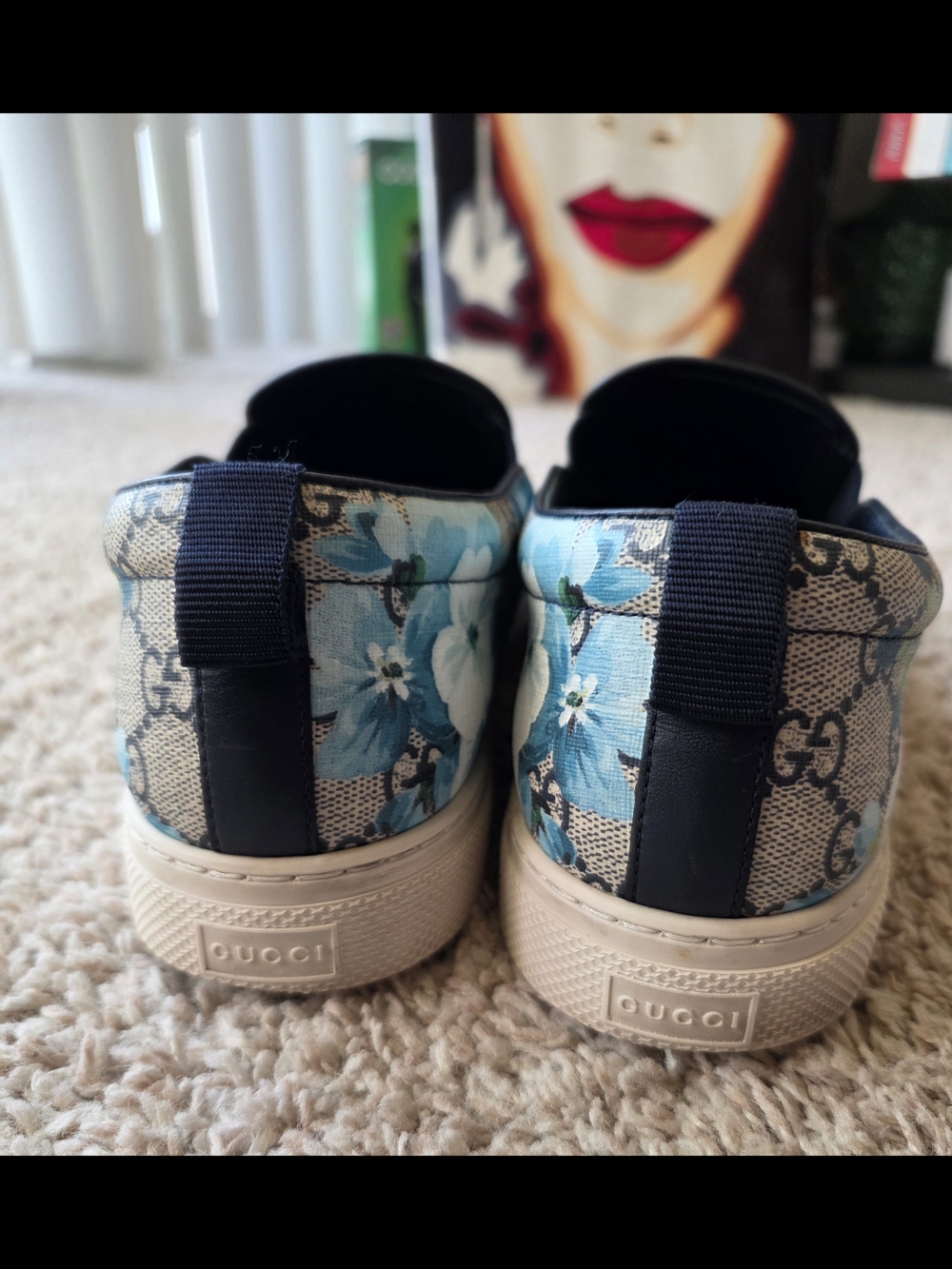Mens's Gucci Blue Floral Slip-On Sneakers Size 9G - Picture 3 of 9